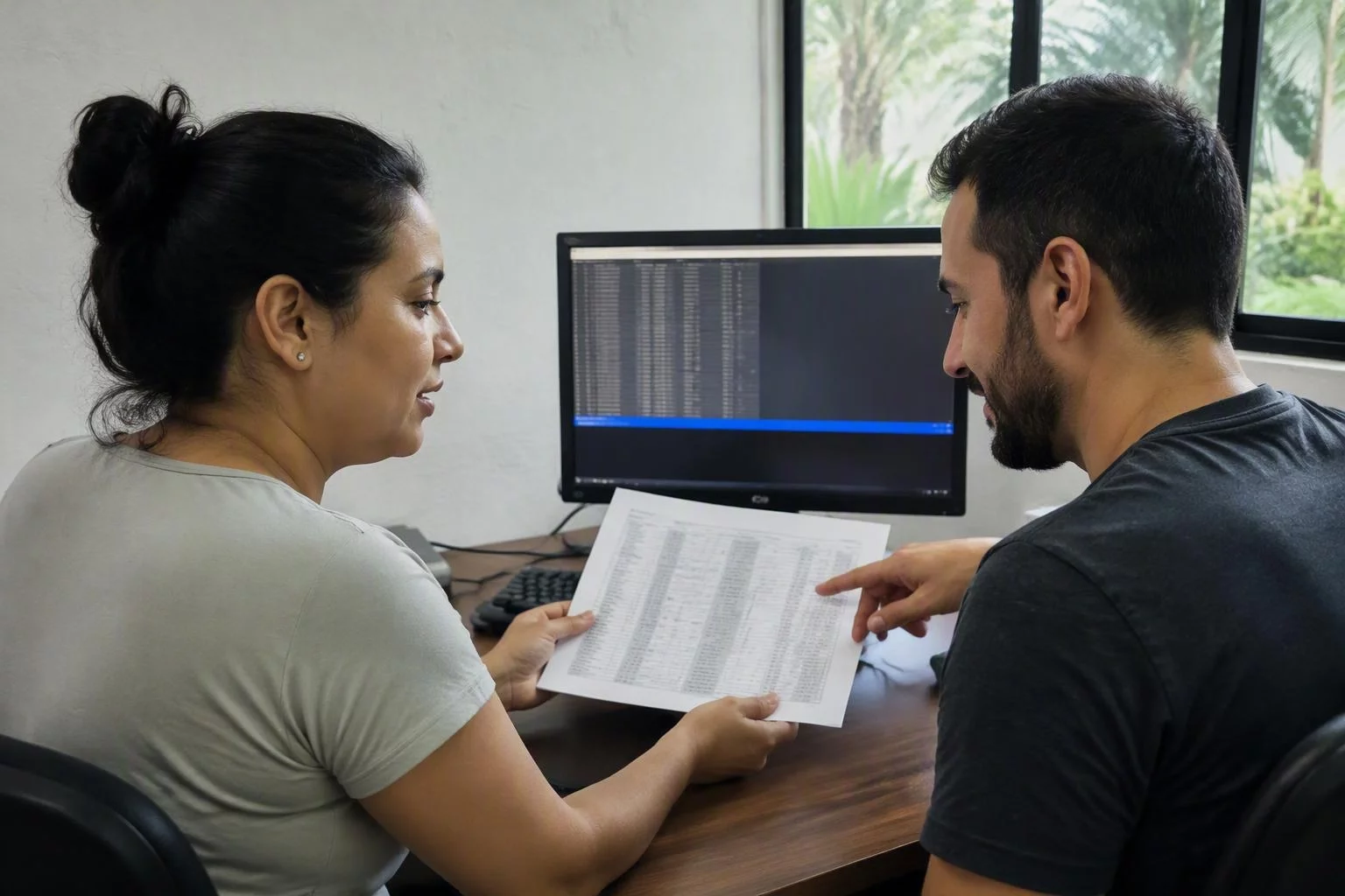 Duas pessoas comparando o registro de erros da versão anterior